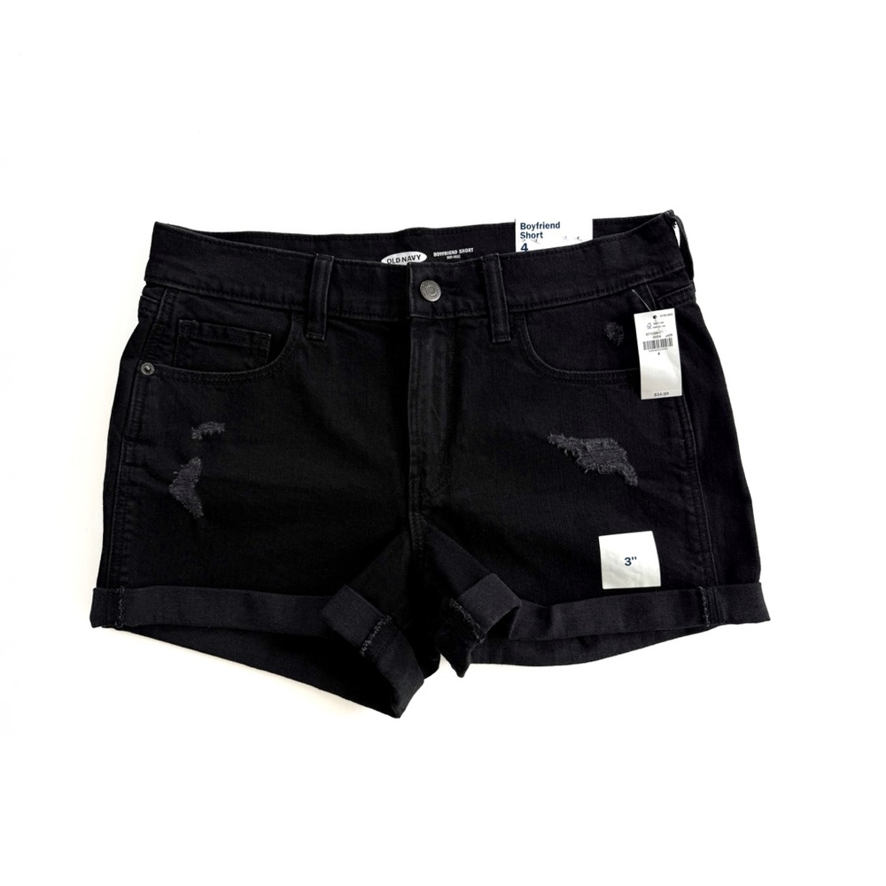 Old Navy | Black Mid Rise Distressed Boyfriend Short - Women’s Size 4 (NWT)